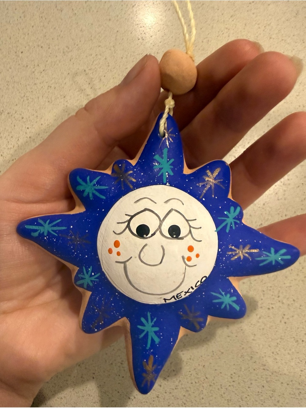 Double-Sided Hand Painted Mexican Sun & Moon Clay Ornament